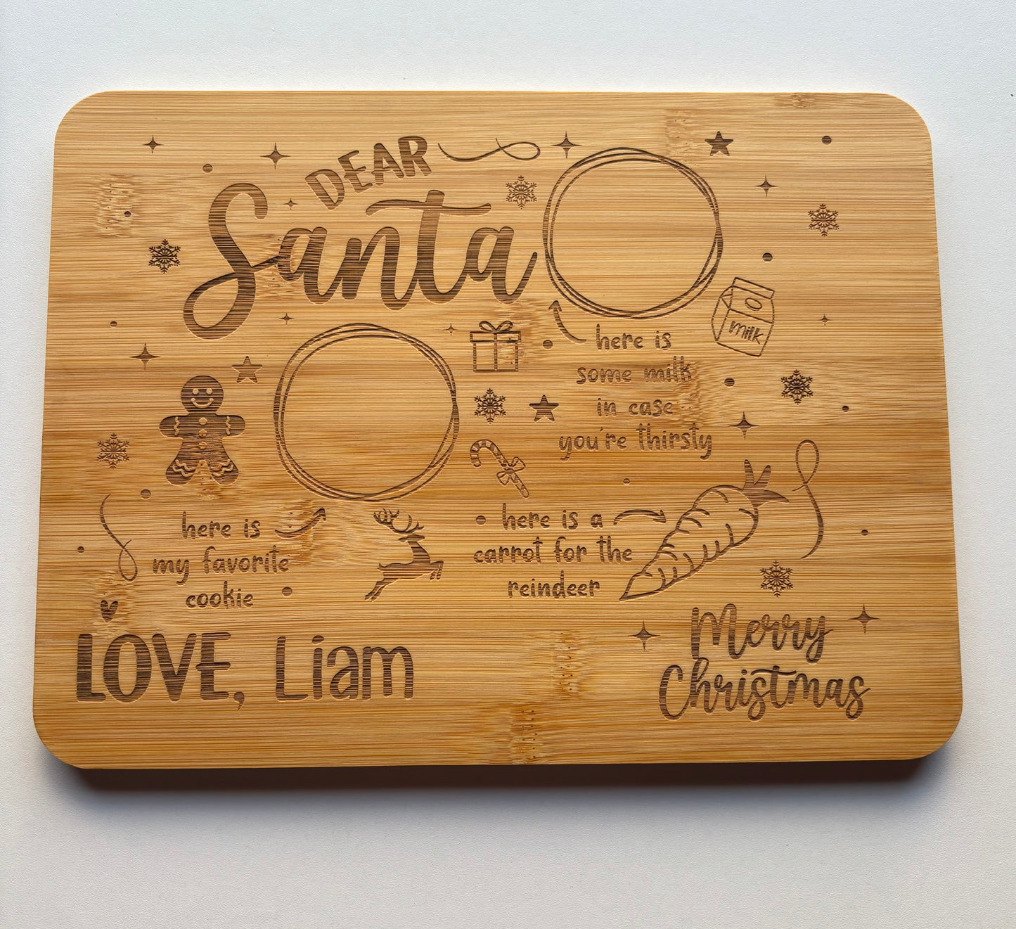 Cookies for Santa tray-Laser engraved 12"x9" bamboo tray